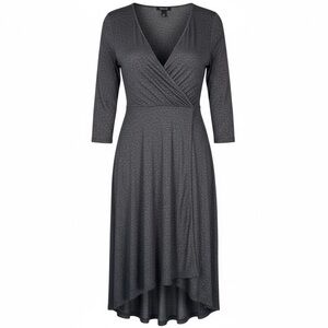 Torrid Size 3 Faux Wrap Surplice Midi Dress Gray Stretch Hi-Low 3/4 Sleeve